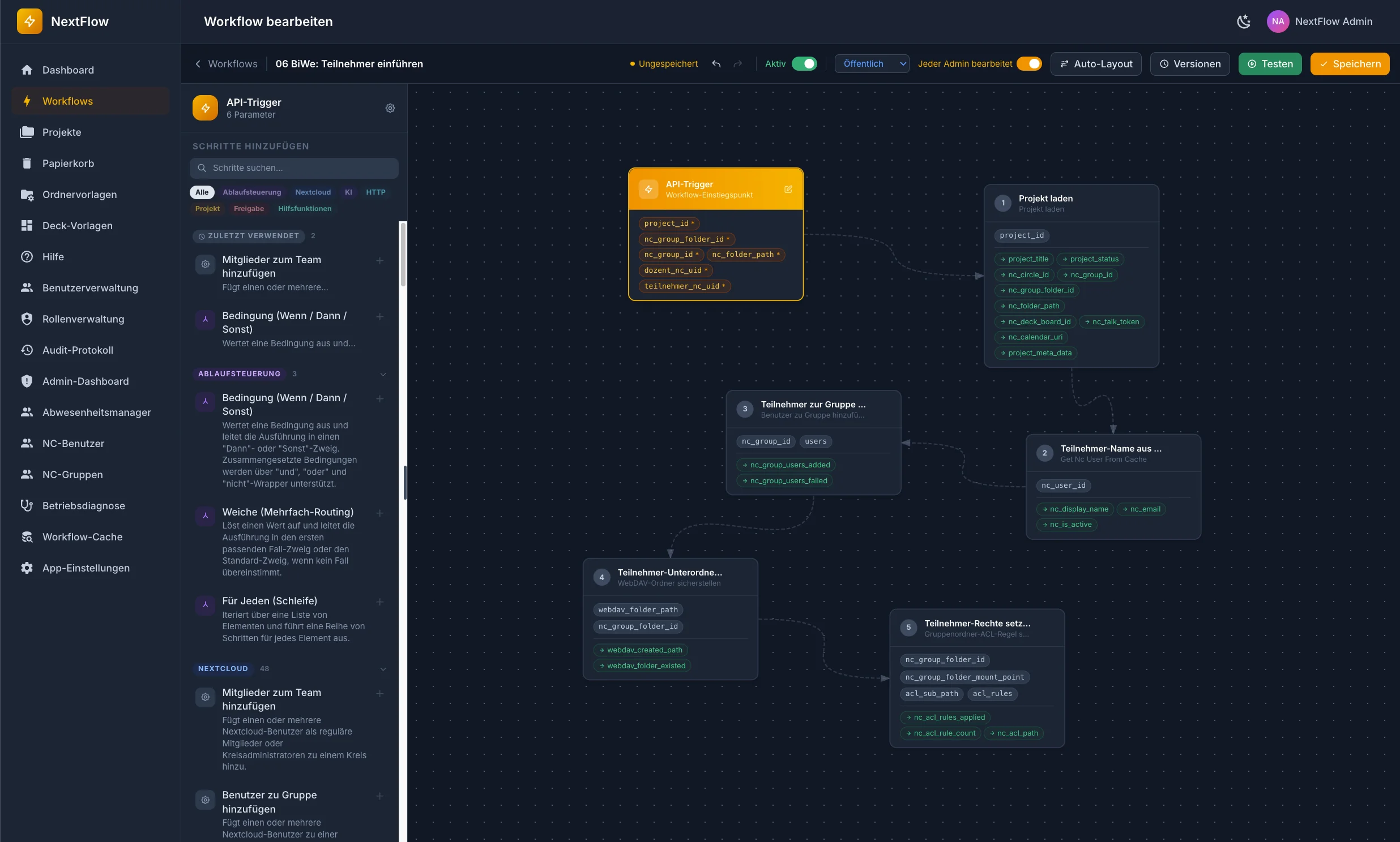 Screenshot der NextFlow Workflow Engine